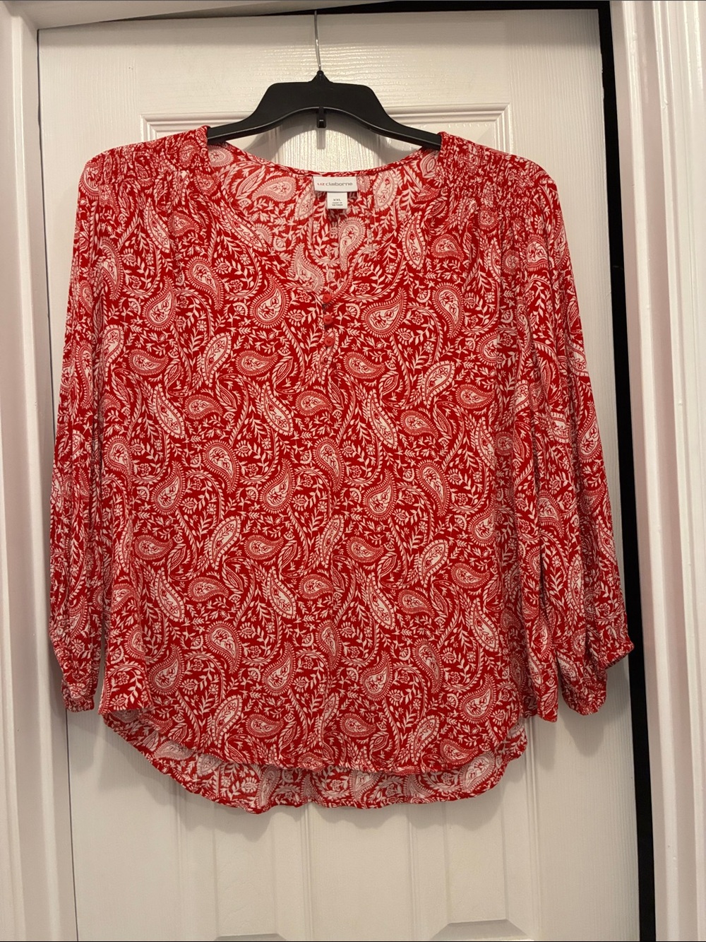 Liz Claiborne Red Paisley Peasant Top